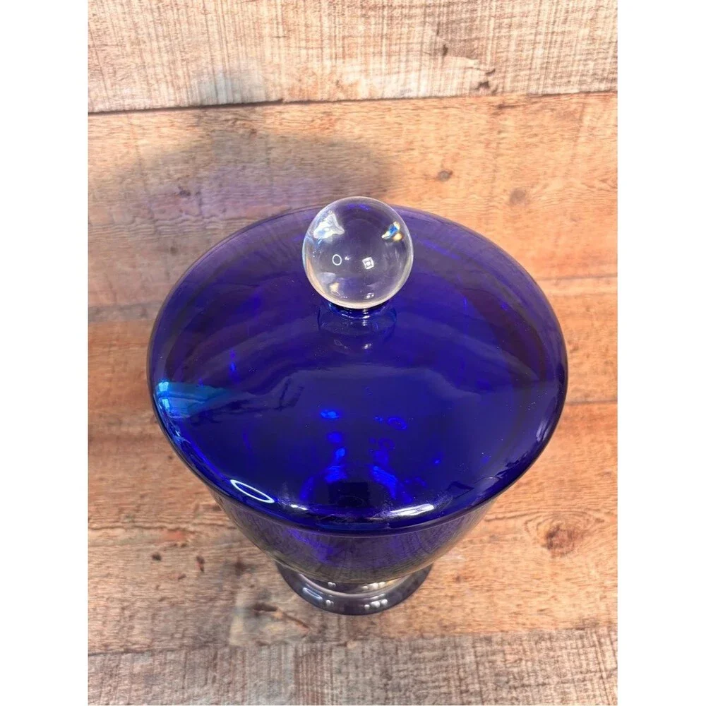 Crate & Barrel Cobalt Blue Glass Candy Jar With Lid Made In Poland Home Decor